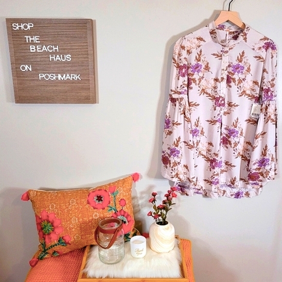 Free People Easy Girl Bell Sleeve Floral Top NEW Western Floral Tunic Oversized - Picture 4 of 17